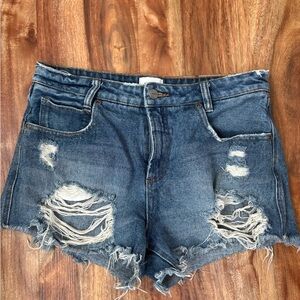 RVCA Blue Distressed Jean Shorts